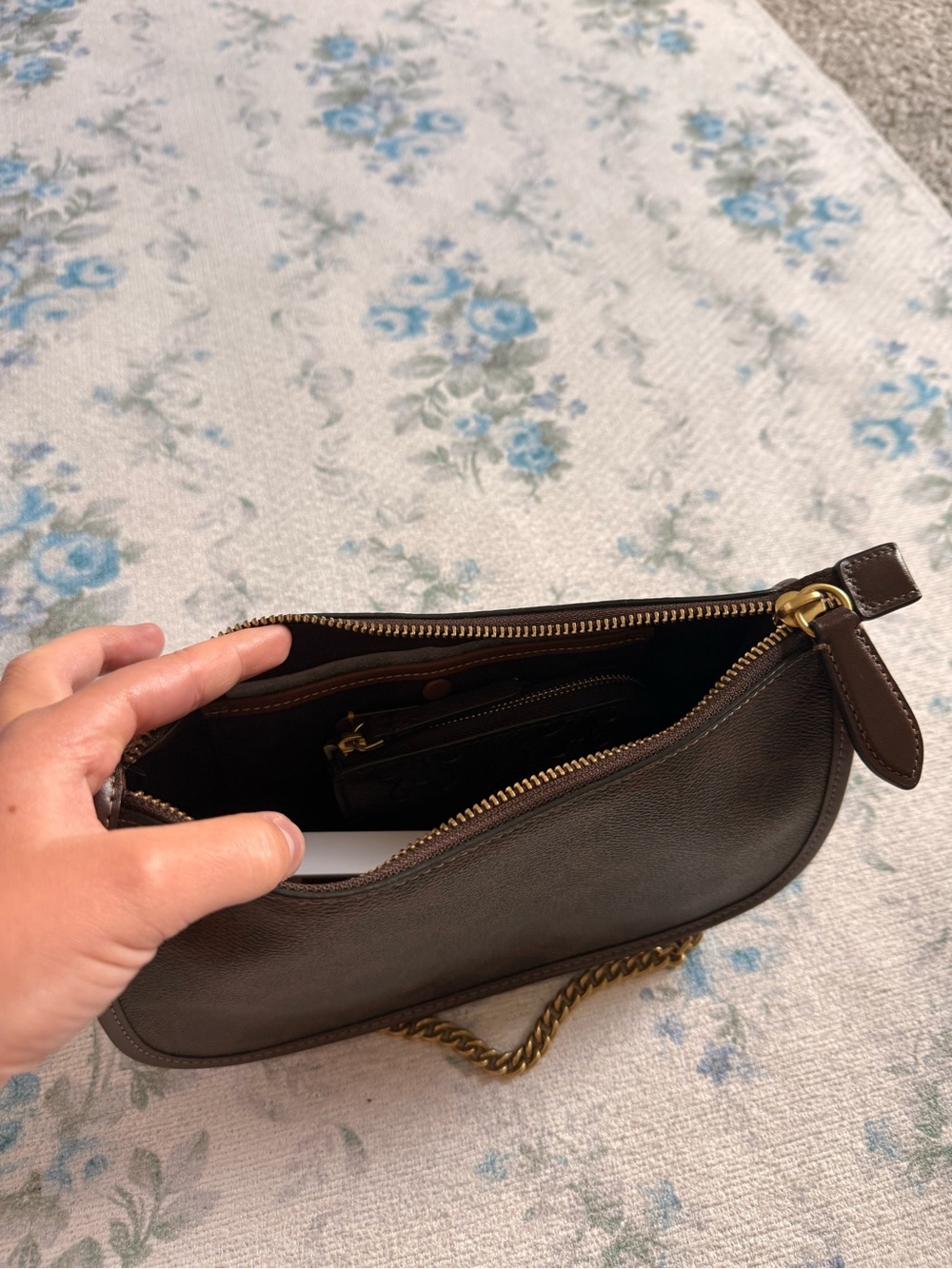 Coach Dark Brown Signature Canvas Waverly Bag with Gold Chain - Picture 3 of 8